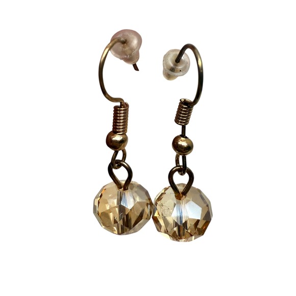 Glass Faceted Bead Drop Dangle Earrings Gold Tone Pierced Fashion Jewelry 1 in - Picture 3 of 4